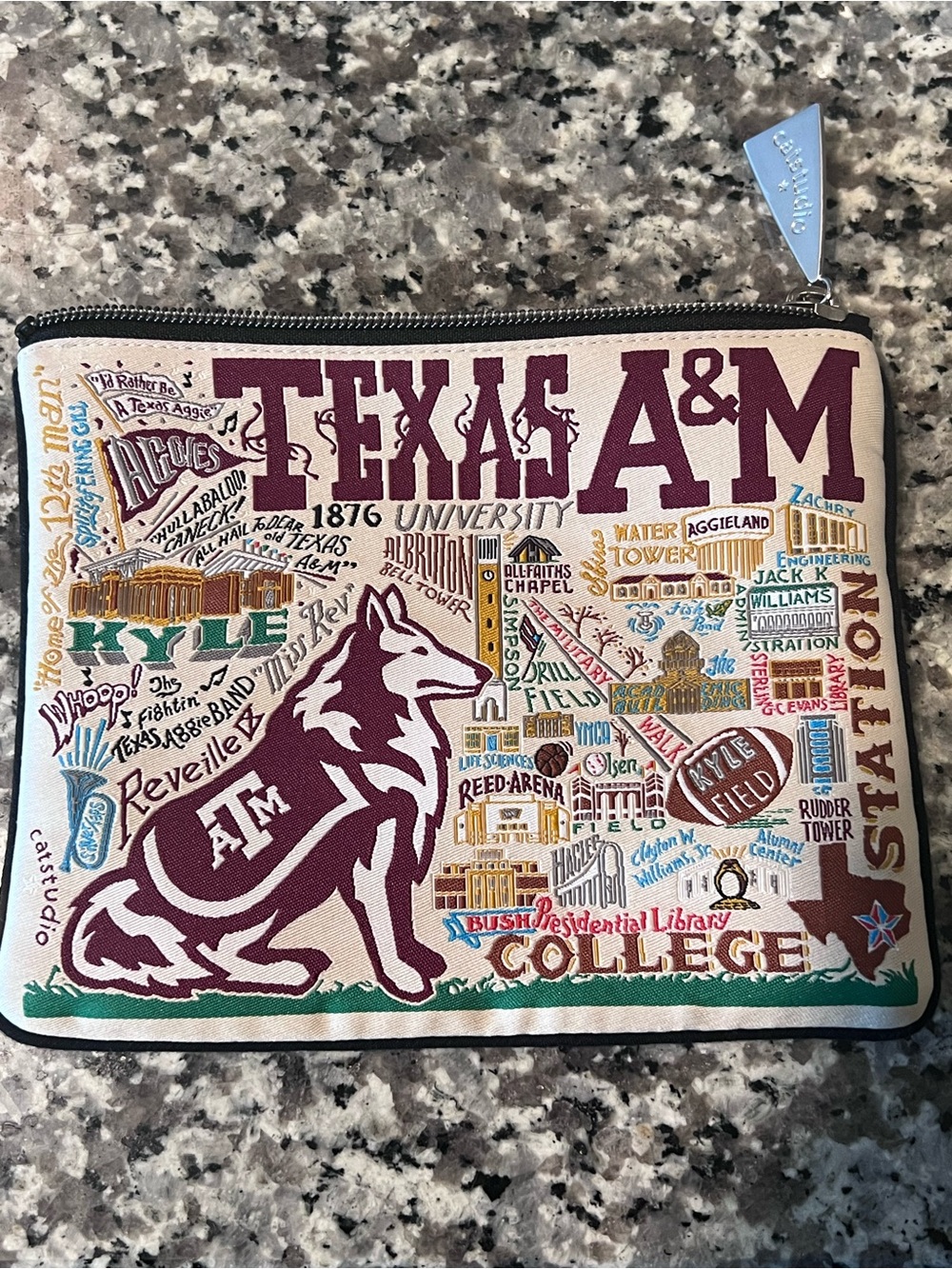 Texas A&M Maroon & Cream Campus Map Zip Pouch small mark see photos for details